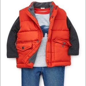 Little Me Orange Puff Vest, Top, & Pants Set 18mth